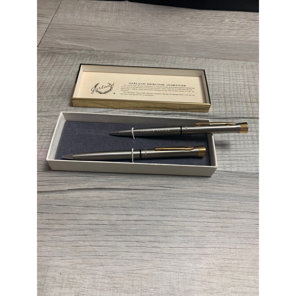Vintage Garland Pen and Pencil Set Florida Federal Stainless Gold Tone Boxed